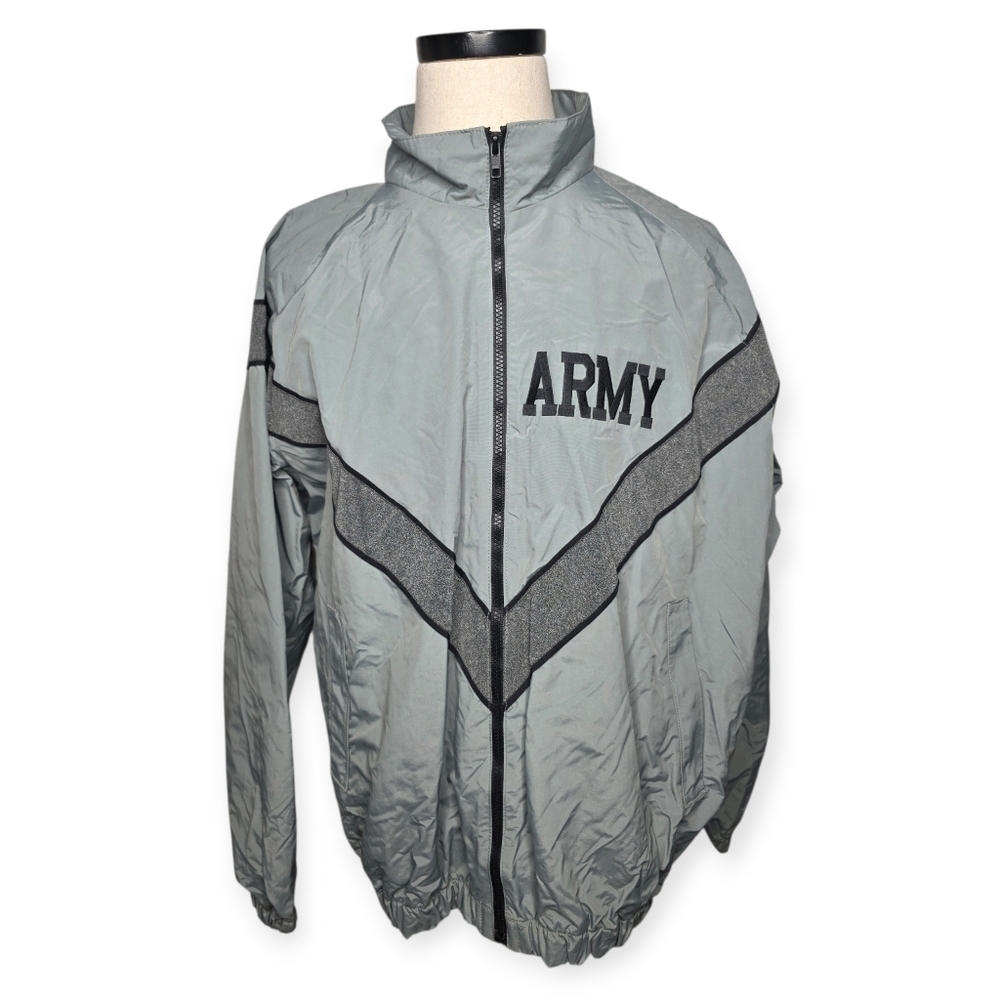US Army PFU Windbreaker Jacket Skillcraft Gray Black Medium Long PT Jacket